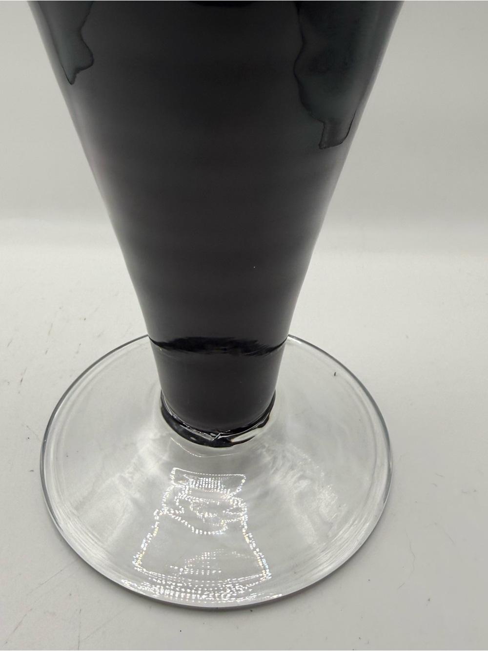 Blenko Urn Black Handblown Glass Vase with Clear Handles - Picture 11 of 16